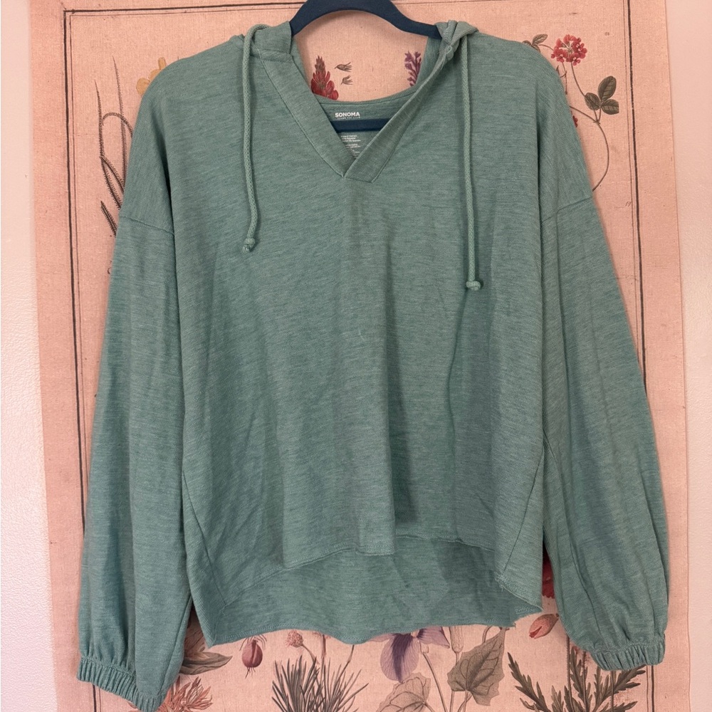 Sonoma Mint green cropped v neck hoodie